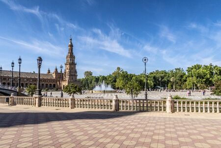 Seville, Spain - May 23, 2019: The beautiful Plaza de Espana in Seville. Andalusia, Spain.のeditorial素材