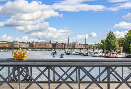 downtown Stockholm  harbor with old historic facades, Sweden