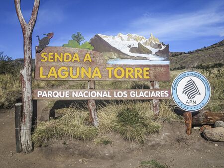 Parque National Los Glaciares, Argentina - FEB 10, 2018: entrance to the parque national los glaciares in Argentinaのeditorial素材