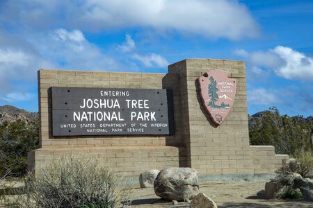 Joshua Tree, USA - Mar 6, 2019: entrance to Joshua tree national park in the desert of California.のeditorial素材