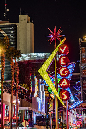 Las Vegas,  USA - Mrch 3, 2019: Iconic Fremont Street in "Old Las Vegas" features historic casinos, bars, neon signs, and hotels that continue to attract tourists from around the globe.のeditorial素材