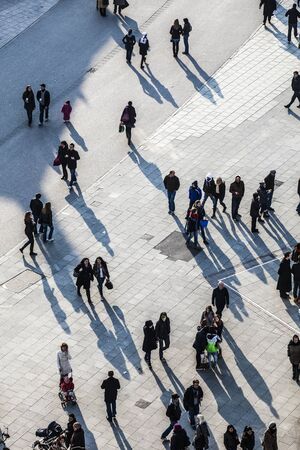 Frankfurt, Germany - March 5, 2011: people walk along the Zeil in Midday in Frankfurt, Germany. Since the  19th century it is of the most famous and busiest shopping streets in Germany.のeditorial素材