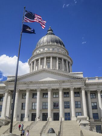 Washington, USA - May 26, 2019: people visit the capitol in Utah under blue sky.のeditorial素材