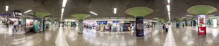 Frankfurt, Germany - July 23, 2019:  panorama of Metro station Hauptwache in Frankfurt with shops...