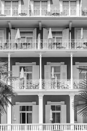 facade of old historic SPA building in Merano, Italyの写真素材