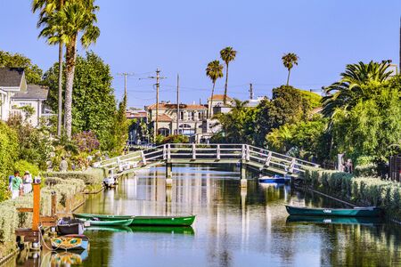 old canals of Venice, build by Abbot Kinney in California, beautiful living areaの写真素材