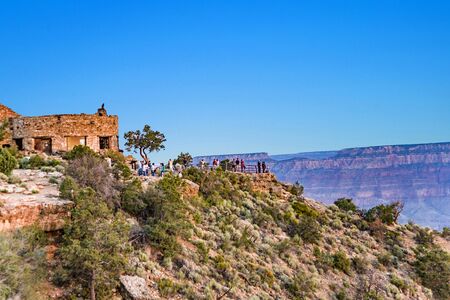 Grand Canyon, USA - July 10, 2008: people enjoy the view from Yaki point to the Grand canyon valley with river Colorado.のeditorial素材