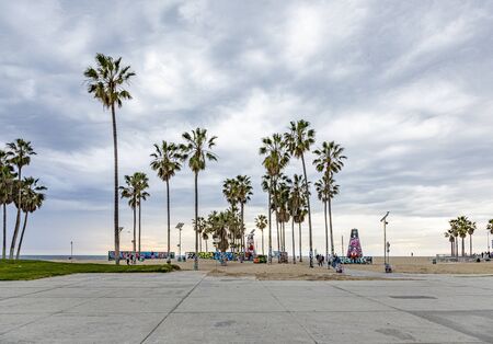 Venice Beach, USA - March 5, 2019: scenic beach at Venice Beach with palm trees.のeditorial素材