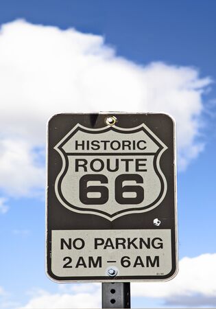 Williams, USA - March 7, 2019: Route 66 sign under clear blue sky in Williams.のeditorial素材