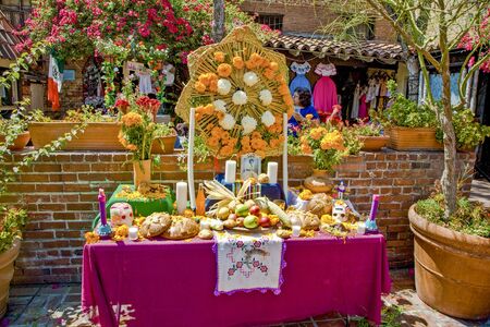 Los Angeles, USA  - July 5, 2008: altar for the deads at Olvera street in los Angeles, USA. The mecican traditional culture is still alive in that typical mexican street in downtown Los Angeles.のeditorial素材