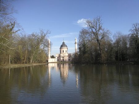 Schwetzingen, Germany - FEB 6, 2019: Mosque in Schwetzingen Palace gardens. It is the largest palace garden in Germany.のeditorial素材
