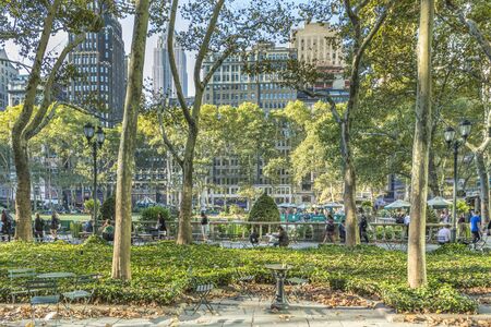 New York, USA - October 5, 2017: people rest in the Bryant Park downtown Manhattan, New York.のeditorial素材