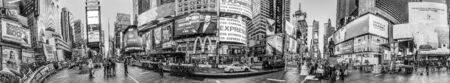 New York, USA - October 7, 2017: early morning portrait of times square with people going to work....