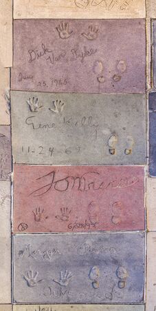 Los Angeles, USA - June 26, 2012: handprints of stars in Hollywood in the concrete of Chinese Theatre's forecourt  in Los Angeles.のeditorial素材