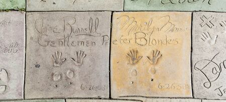 LOS ANGELES - JUNE 26:  handprints in Hollywood Boulevard on June 26,2012 in Los Angeles. There are nearly 200 celebrity handprints in the concrete of Chinese Theatre's forecourt.のeditorial素材