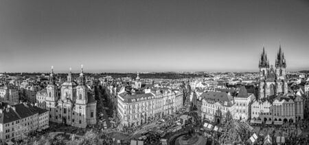Old Town of Prague, Czech Republic. View on Tyn Church and Jan Hus Memorial on the square as seen from Old Town City Hall during Christmas market.の写真素材