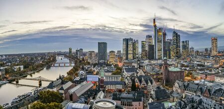 Frankfurt, Germany - July 11, 2018: aerial of Frankfurt am Main, Germany in the eveningのeditorial素材