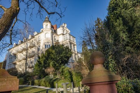 Wiesbaden, Germany - January 21, 2020: old villa at the Parkstrasse in Wiesbaden, a historic street with old villas from the 18th century.のeditorial素材