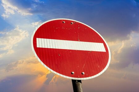 red traffic sign one way street  under blue sky