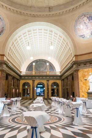 Wiesbaden, Germany - January 31, 2020: inside the Wiesbaden casino with famous art nouveau ceiling...