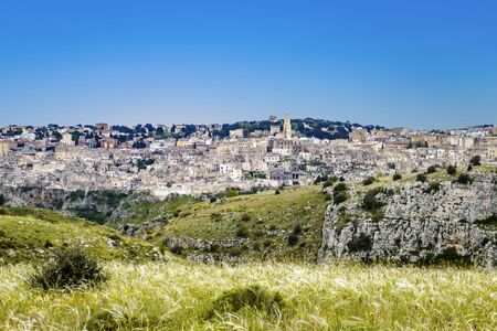 skyline of Matera, city with ancient Sassis in Italyの写真素材