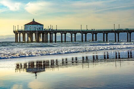 scenic pier at Manhattan Beach near Los Angeles in sunset moodの写真素材