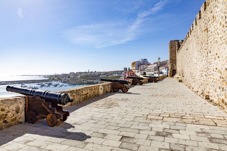 old scenic fort wall with canons to defend the castle in Sines, Portugal