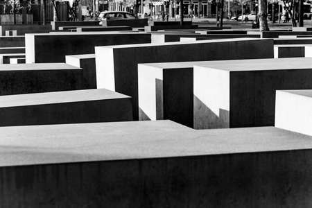 BERLIN, GERMANY - OCT 29, 2014: The Holocaust monument in Berlin, Germany. It consist of 2711 concrete blocks whit different highs and parallel alignment.のeditorial素材