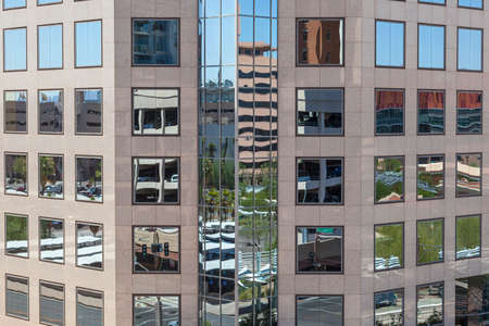 perspective of skyscrapers downtown  in Phoenix, Arizona with mirroring windows