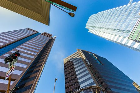 Phoenix, USA - June 14, 2012:  pperspective of skyscrapers downtown at central avenue in Phoenix....