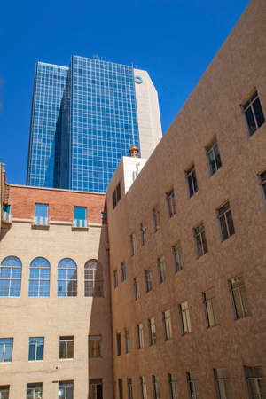 Phoenix, USA - June 14, 2012: new modern skyscraper in downtown Phoenix, mixed with historic brick skyscrapers, USA.のeditorial素材