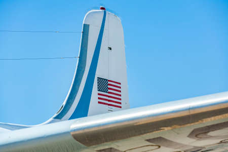 Tuscon, USA - July 14, 2012: flag stars and stripes of an ond Aircraft number one, the presidents aircraft of the USA.のeditorial素材