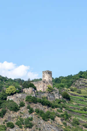 Gutenfels Fortress (German: Burg Gutenfels) in a spring-like landscape 110 m above the town of Kaub in Rhineland-Palatinate, Germanyのeditorial素材