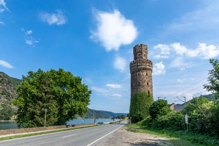 old watch tower at the river Rhine village of Oberwesel, Germany