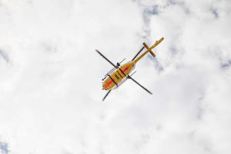 Zell, Germany -July 25, 2020:  rescue operation, german rescue helicopter, ADAC, Christoph 77, in the air.のeditorial素材