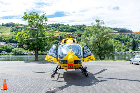 Zell, Germany - July 25, 2020:  rescue operation, german rescue helicopter, ADAC, Christoph 77, on the ground.のeditorial素材