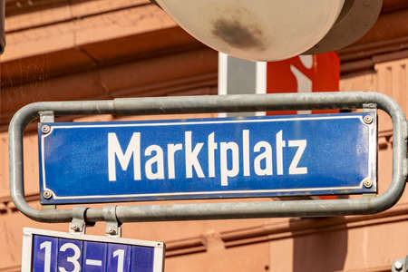 street sign Marktplatz (market square) in Wiesbaden, Germanyの写真素材