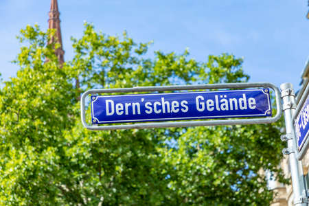 street sign Dernsches Gelaende (square of dern) in Wiesbaden, Germanyの写真素材