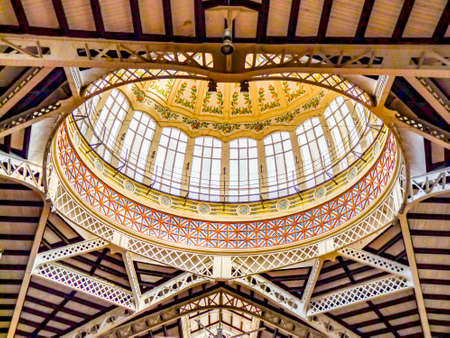 Valencia, Spain - January 28, 2017: The inside of the Central Market of Valencia, also known as Mercat Central, or Mercado Central, in the city of Valencia in Spain.のeditorial素材