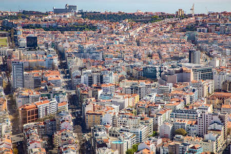 scenic aerial view of Lisbon, Portugal with river Tejoのeditorial素材