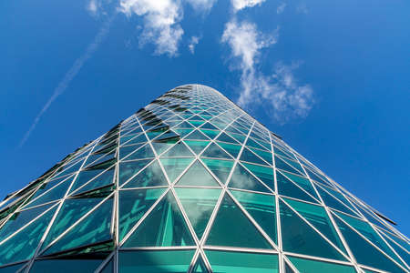 Frankfurt, Germany - October 24, 2020: Westhafen tower in the harbor area in Frankfurt, Germany. The...