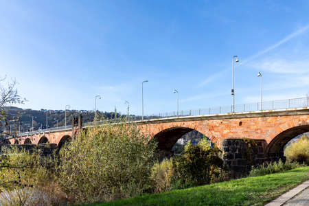 old roman bridge in Trier spanning the Mosel riverの写真素材