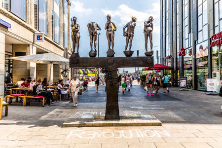 Leipzig, Germany - August 4, 2015: view of modern sculpture from Bernd Goebel, named the untimely contemporaries.のeditorial素材