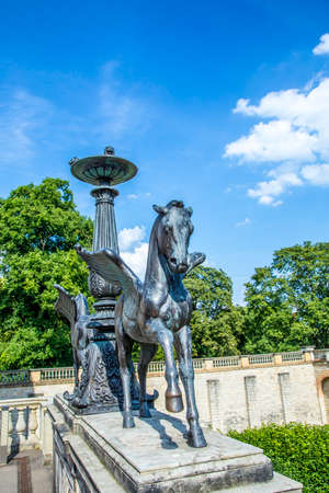 Potsdam, Germany. - August 8, 2015: detail of pegasus in the Belvedere palace in the New Garden on the Pfingstberg hill in Potsdam, Germany. Frederick William IV constructed the castle in 1847.のeditorial素材