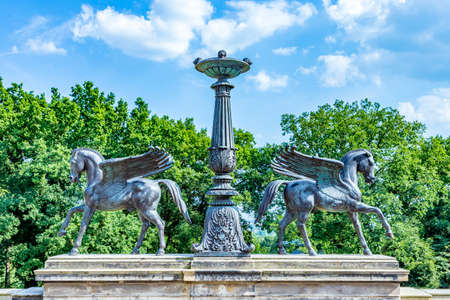 Potsdam, Germany. - August 8, 2015: detail of pegasus in the Belvedere palace in the New Garden on the Pfingstberg hill in Potsdam, Germany. Frederick William IV constructed the castle in 1847.のeditorial素材