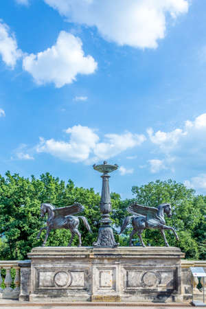 Potsdam, Germany. - August 8, 2015: detail of pegasus in the Belvedere palace in the New Garden on the Pfingstberg hill in Potsdam, Germany. Frederick William IV constructed the castle in 1847.のeditorial素材