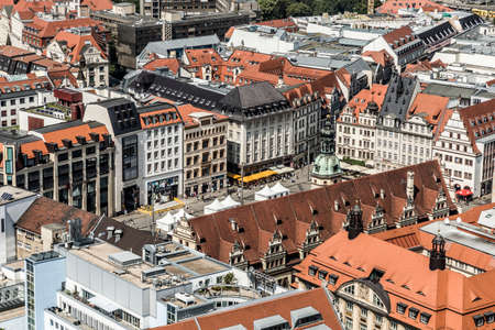Leipzig, Germany - August 8th 2015: aerial view of Leipzig to famous market square and old town.のeditorial素材
