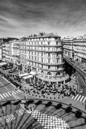 Marseille, France - March 29, 2015: View to the historic promenade at the old port of Marseilles.のeditorial素材