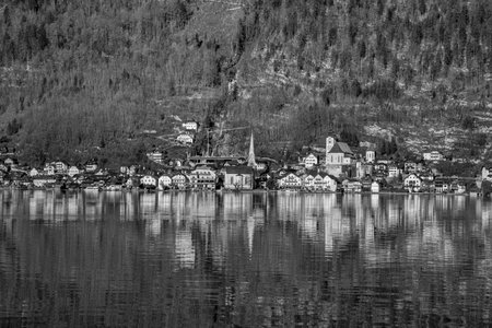 Hallstatt town with traditional wooden houses, Austria, Europeのeditorial素材