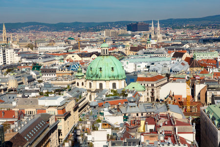Vienna, Austria - April 25, 2015: skyline of Vienna seen from the St.Stephan Cathedral.のeditorial素材
